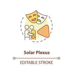 Solar Plexus concept icon. Self awareness center. Channel emotions. Chakra in body system. Human design idea thin line illustration. Vector isolated outline RGB color drawing. Editable stroke
