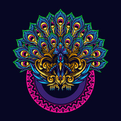 Naklejka premium mandala peacock illustration and tshirt design