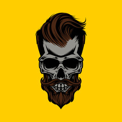 Human Skull With a Hairstyle and Beard vector illustration and tshirt design