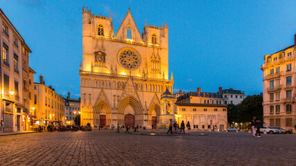 Saint Jean Cathedral  in Lyon at blue hour

