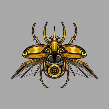 mechanical atlas beetle steampunk illustration and tshirt design