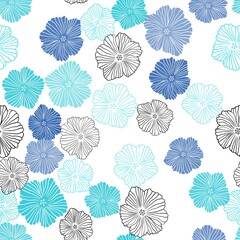 Dark BLUE vector seamless abstract design with flowers. Colorful illustration in doodle style with flowers. Template for business cards, websites.