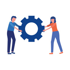 Woman and man with gear vector design