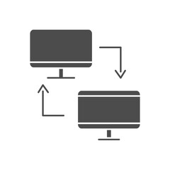 computers and connected arrows, silhouette style