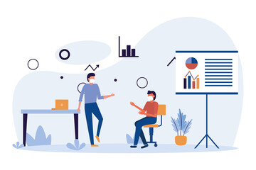 Men avatars with board and desk vector design