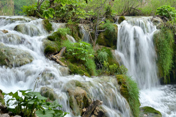 WATERFALLS IN THE PLITVICE LAKES NATIONAL PARK IN CROATIA. 