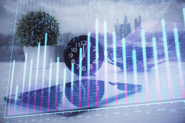 Fototapeta premium Double exposure of forex graph drawing and cell phone background. Concept of financial data analysis