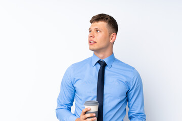 Young handsome businessman over isolated white background