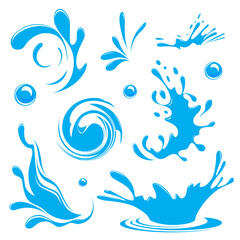 Water. Splash and spray. Set. Vector image.