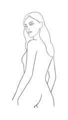 Hand drawn beauty body line art. Woman body backside silhouette art. Outline drawing naked body. Female back contour