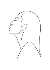 Sideways woman portrait. Hand drawn line art sketch. Vector outline drawing. Beauty concept