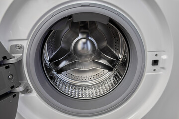 Steel drum in front load automatic washing machine.