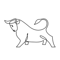 Continuous drawing of a bull symbol of 2021. the picture is drawn in an infinite single line.