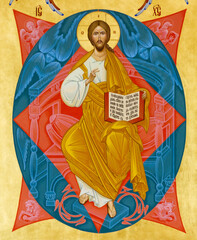 
Secovska Polianka, Slovakia. 2019/8/22. The icon of Christ Pantocrator (Christ in Majesty or...