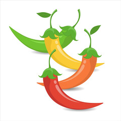 Vector set of multi-colored chili peppers on a white background. Realistic performance.