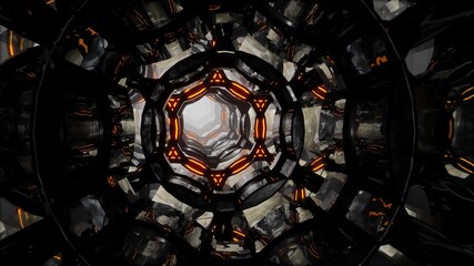 abstract futuristic digital motion background Flight through an abstract endless tube of orange-black rings.