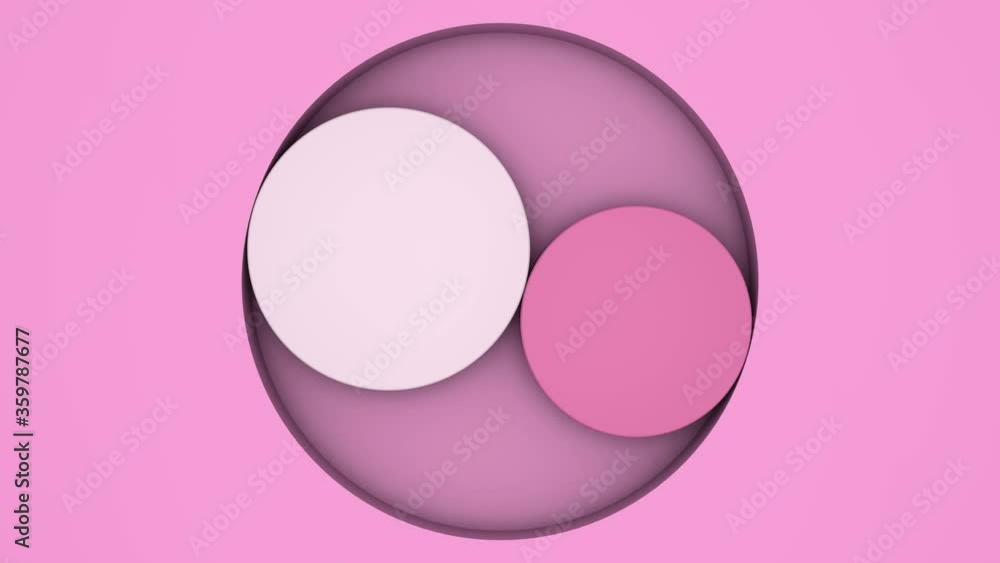 Poster 3d animation of a pink surface with washers that rotate and change size.