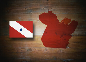 Map and flag of Para, Brazil, on wooden background, 3D illustration