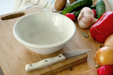 Healthy nutrition salad preparing concept. Various vegetables on the kitchen table