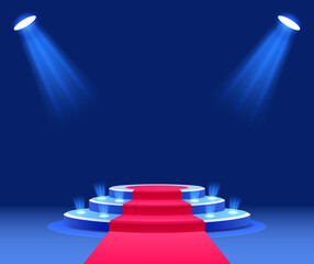 Obraz premium Lighted podium at the award ceremony with a red carpet.