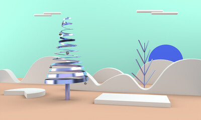 3D christmas postcard landscape .Merry Christmas concept . 3D illustration