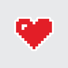 sticker pixel heart icon red  vector 