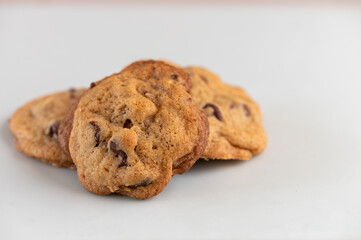 chocolate chip cookies on a white background