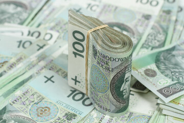 Banknoty 100 PLN, polskie pieniądze. - obrazy, fototapety, plakaty