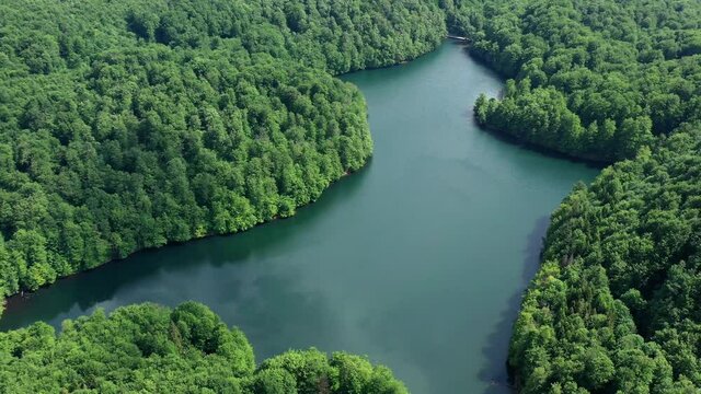 Aerial view of Morske oko lake in Remetske Hamre village in Slovakia