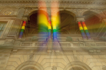Blurred image of rainbow flag (LGBT movement) as symbol of the protection of human rights and civil...