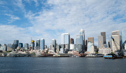 Naklejka premium Panoramic city view of downtown Seattle Washington Skyscrapers