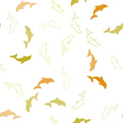 Light Green, Yellow vector seamless background with dolphins. Decorative design in natural style with sea dolphins. Pattern for wildlife ad, booklets.