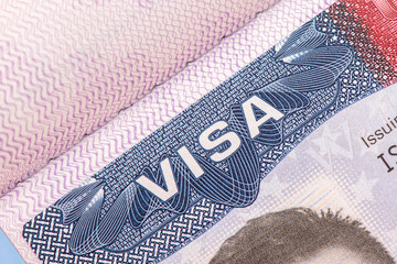 Visa stamp travel passport immigration macro emigration.