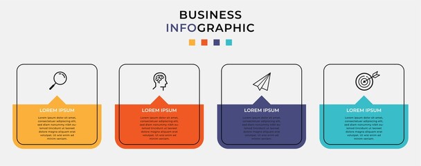 Business Infographic design template Vector with icons and 4 four options or steps. Can be used for process diagram, presentations, workflow layout, banner, flow chart, info graph - obrazy, fototapety, plakaty