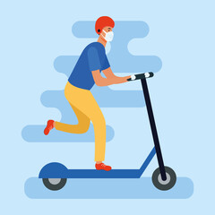 Man with medical mask on scooter vector design