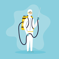 Obraz premium biosafety worker with sprayer disinfect