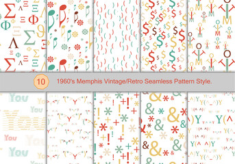 Set of 1960's Memphis Vintage/Retro Seamless Pattern Style. 
The Pattern color was inspired by Men's and Women's clothing from  Memphis 1960's. Colorful Vintage background. 