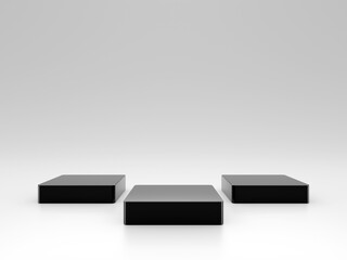 Empty studio light background and three black stand displays or shelf for showing or design concept.