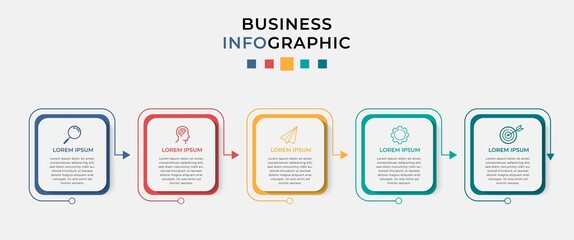Business Infographic design template Vector with icons and 5 options or steps. Can be used for process diagram, presentations, workflow layout, banner, flow chart, info graph