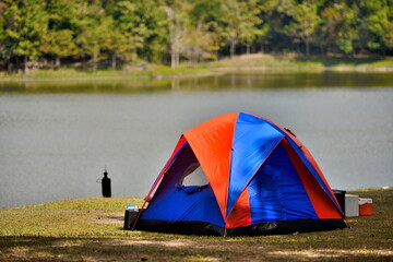 Camping Tent near the pond in Forest 