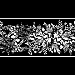 Monochrome floral graceful vertical abstraction. With love. Vector illustration