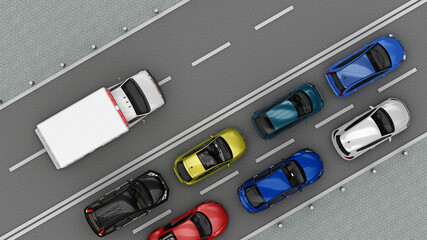 Empty lane for an ambulance top view