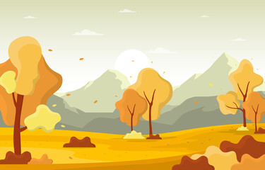 Autumn Fall Season Tree Golden Yellow Mountain Panoramic Landscape