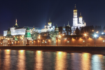 Fototapeta na wymiar Night view of the Moscow Kremlin in Russia, presidential residence