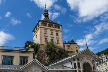 Fototapeta na wymiar Castle of Charles IV in center of Karlovy Vary and part of colonnade