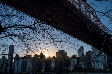 Sunset and Manhattan Skyline View at Roosevelt Island New York City