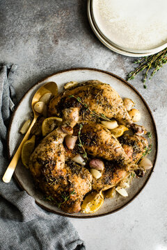 Chicken casserole on a serving plate.