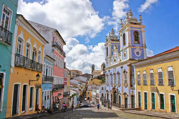 Salvador de Bahia, Pelourinho view with colorful buildings, Brazil, South America - obrazy, fototapety, plakaty