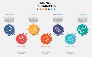 Business Infographic design template Vector with icons and 7 seven options or steps. Can be used for process diagram, presentations, workflow layout, banner, flow chart, info graph