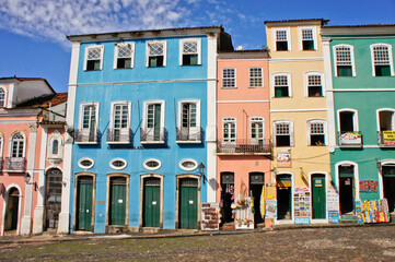 Salvador de Bahia, Pelourinho view with colorful buildings, Brazil, South America